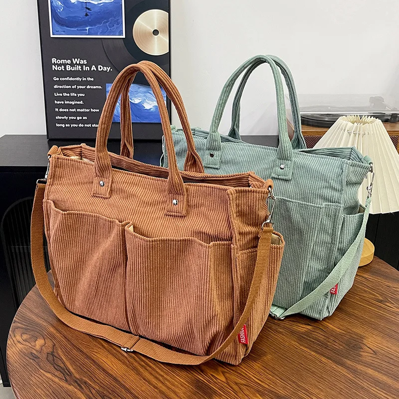 Warm Corduroy Tote Bag, Spacious Handbag Shopping Bag, Stylish & Practical Shoulder Bag, Casual Minimalist Single Crossbody Bag