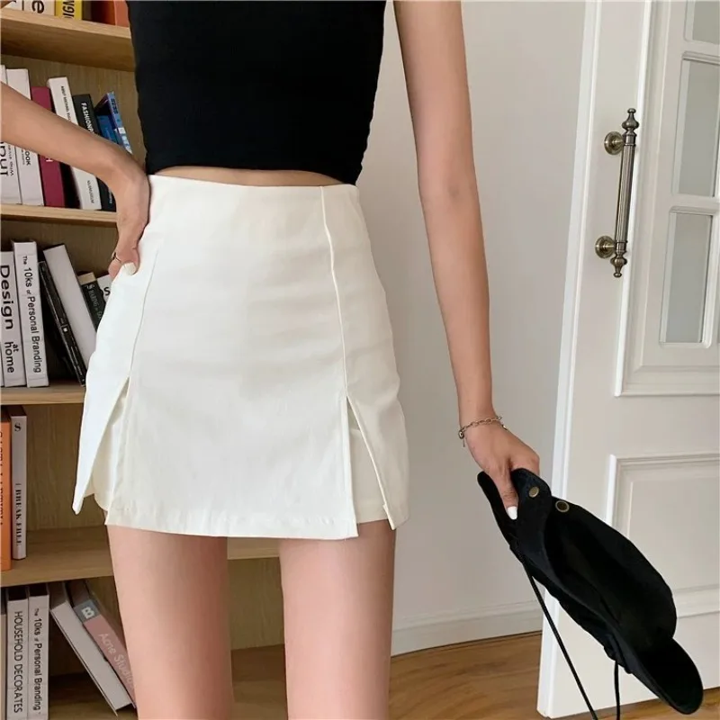 Small Pantskirt White Skirt Women\'s Summer 2024 New Fashion High Waist Slit Skirt A- Line Sheath Skirt