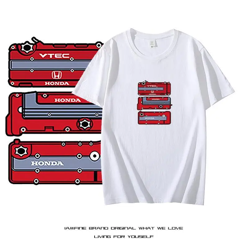 

HONDA Red Head Engine Vtec Short-sleeved T-shirt Civic Type-R Car Culture T-shirt for Men and Women, Half-sleeved Summer