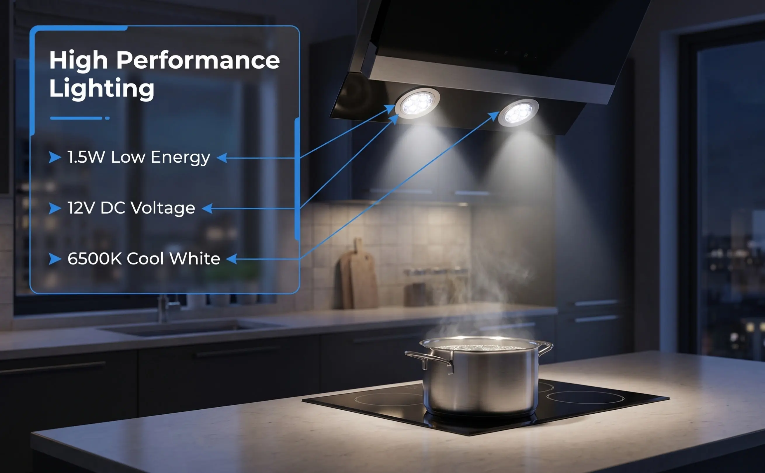 2Pcs Range Hood LED Bulbs Cold White Saving Stylish Round Design Easy Install Kitchen Light DC12V