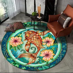 Koi Fish Mandala Art Print Round Carpet for Living Room Rugs Flannel Anti-Slip Rug Yoga Mat Gifts,rugs for Bedroom Home Area Rug