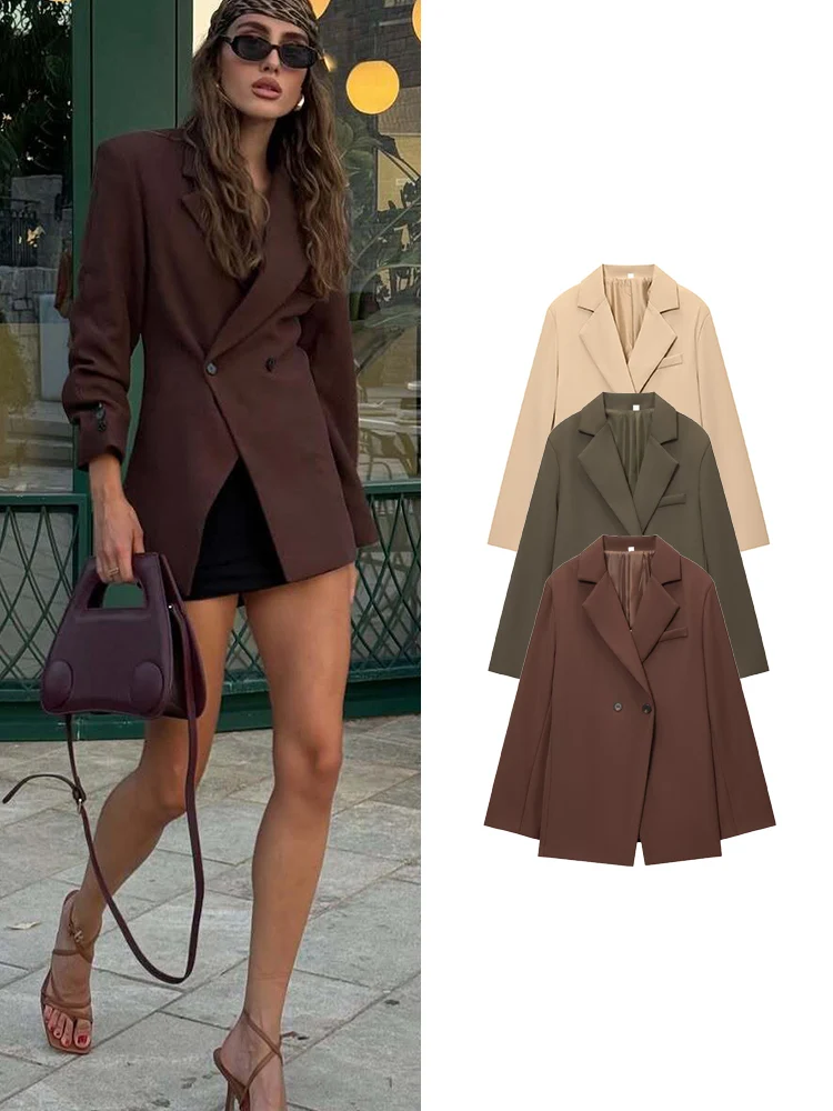 

TFMLN New Luxury Blazers For Women Spring Autumn Double Button Office Ladies Coat Chic Split Design Long Sleeve Outerwear
