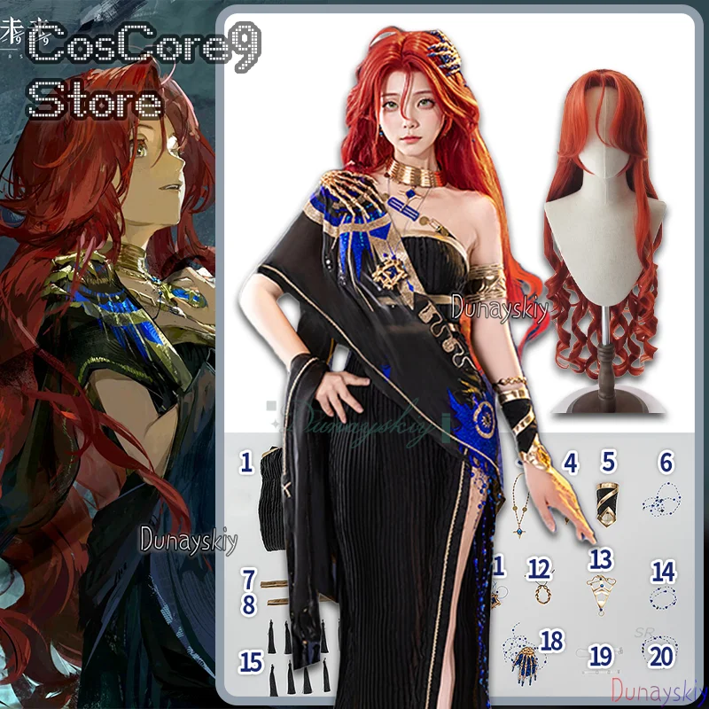 

GAME Reverse: 1999 София Косплей π로윈 의상 Черный длинный халат Красный парик Хэллоуин Карнавальные наряды Аниме Одежда для женщин Девушка