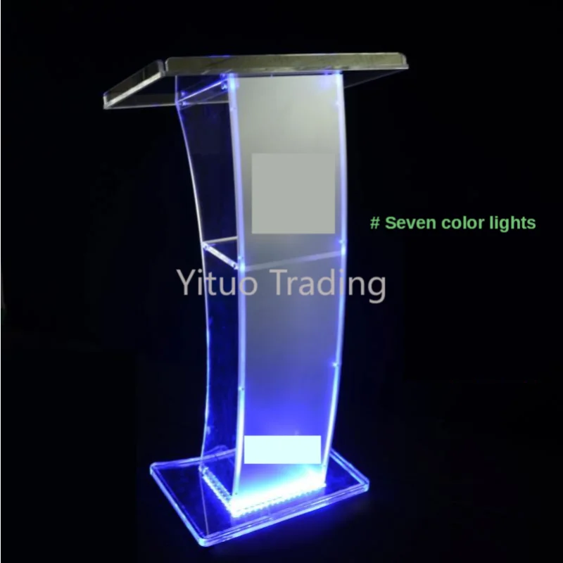 XY0002Crystal Speech Platform Plexiglass Colorful Lighting Welcome Reception Desk Square Conference Chair Taiwan Teaching Podium