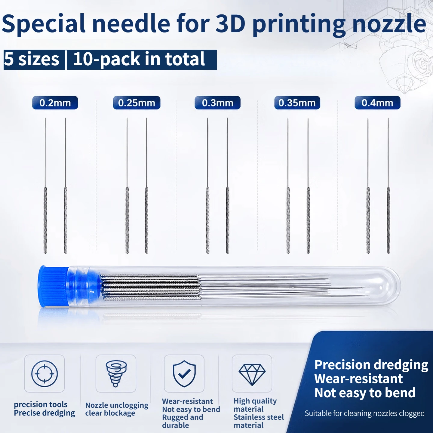 3D printer nozzle nozzle through needle cleaning tool e3d stainless steel through hole needle MK8 nozzle brass steel needle