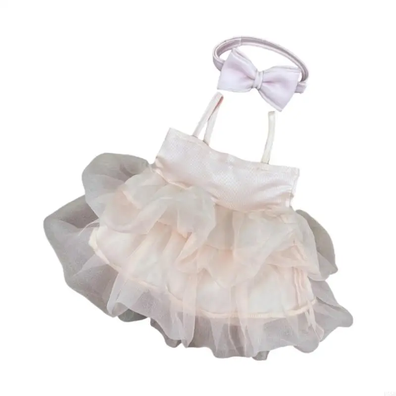 فستان H55B لحديثي الولادة مصنوع من البوليستر الناعم مع دعامة ربطة شعر على شكل فيونكة للاستوديو