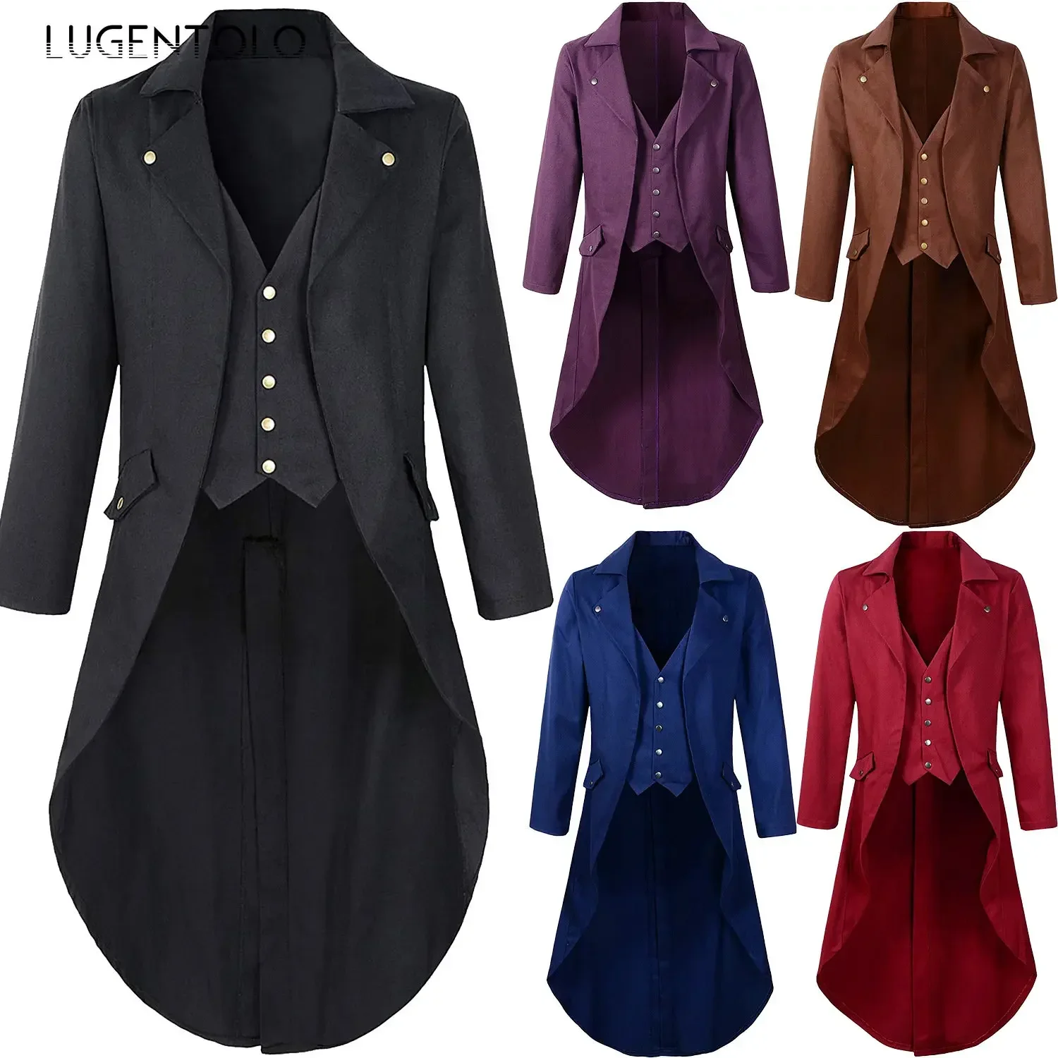 

Men Steampunk Medieval Jacket Tuexdo Victorian Cosplay Costumes Single Breast Gentleman Vinatge Long Tailcoat Coat