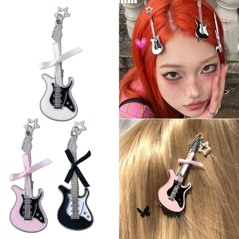 Black/White/pink Bangs Clip Small Star Guitar Hair Clips Sweet Girl Hairpin