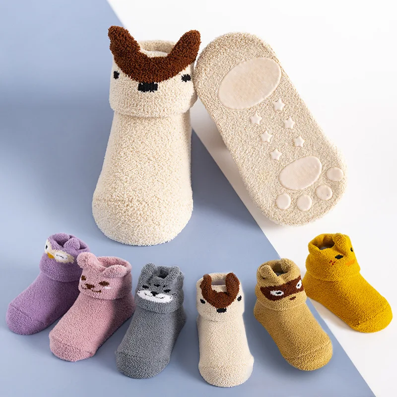 Coral Fleece Baby Anti Slip Floor Socks Autumn Winter Newborn Warm and Thick Socks New Born Baby Girl Boy Infant Indoor Sock