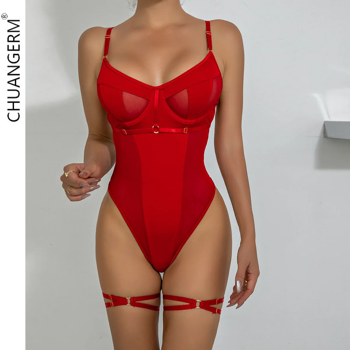 CHUANGERM Sexy Lace Bodysuit Women Transparent Sexy Lingerie See Through Black Tights Fitness Sissy Crotchless Lingerie Woman