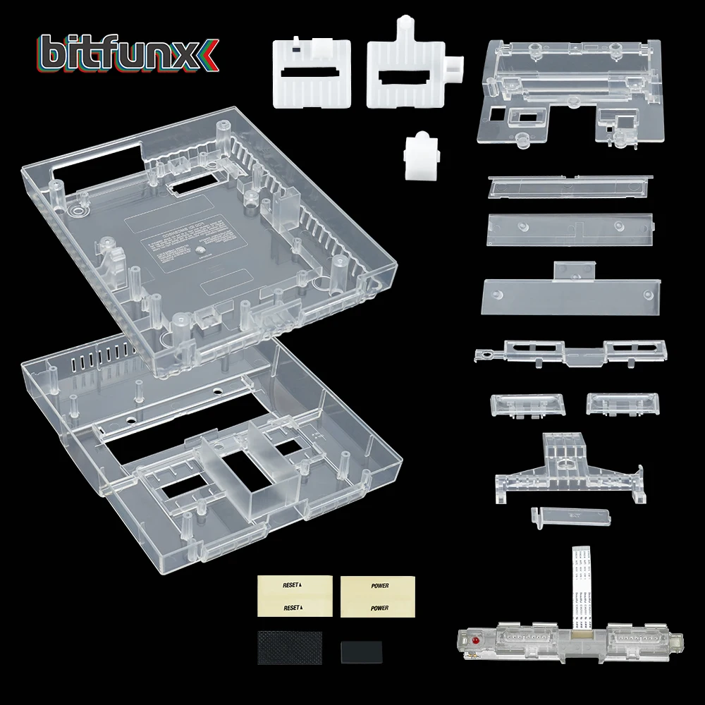 Bitfunx SNES Ersatzschale, transparente Hülle für Nintendo SNES SFC, US-Version, Retro-Spielekonsolen, durchscheinend, Schwarz