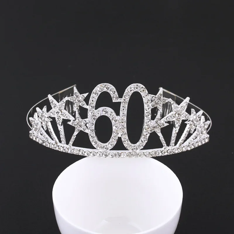 Silver Birthday Tiara Crown Headband for Women Girl Happy 13th 16th 18th 20th 21st 30th 40th 50th 60th Birthday Party Decoration