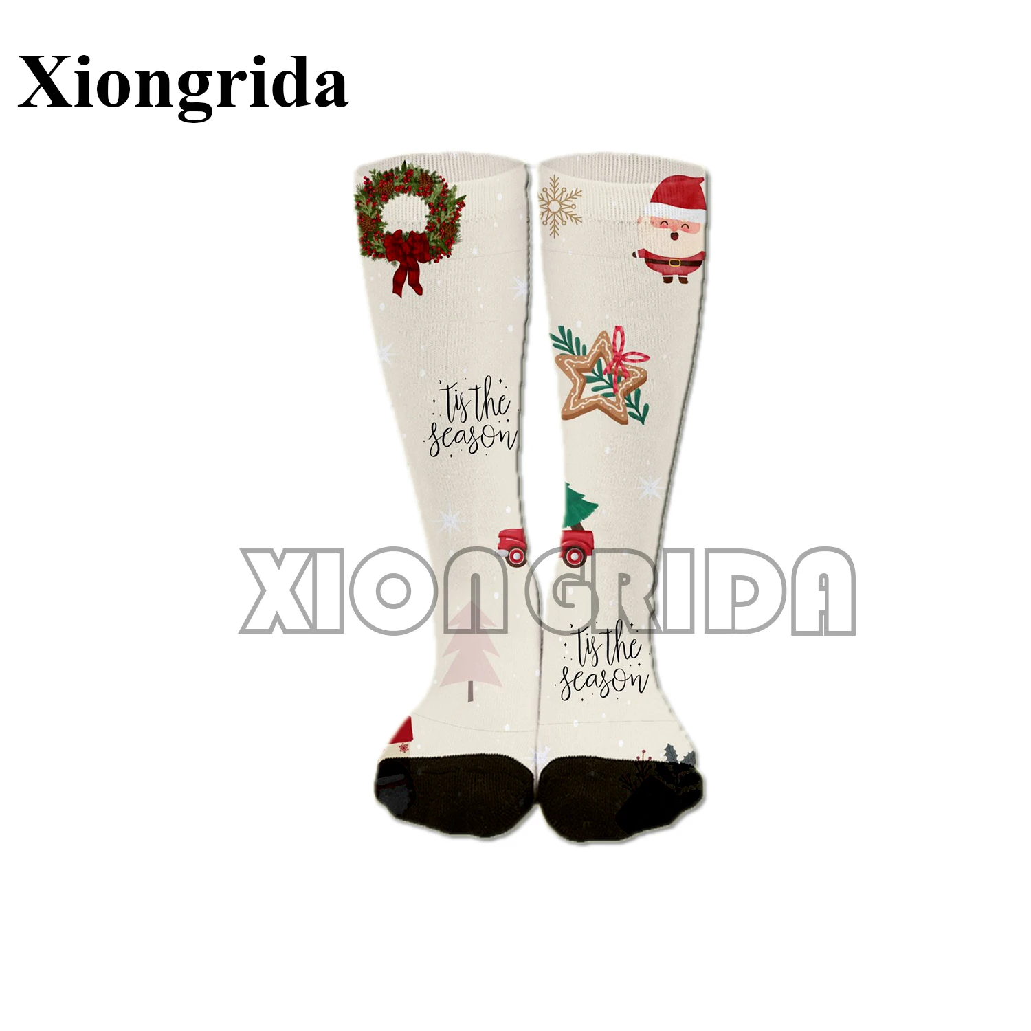 Christmas Hat Mens Socks Casual Holiday Fashion Elk Xmas Hat Lights Pattern Print Compression Midi Socks Unisex Long Socks New