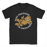 Garfield Just Pretend Iam Listening 100% Cotton T Shirt For Men's Summer O Neck Hipster Tee Shirt Oversized Casual Tops
