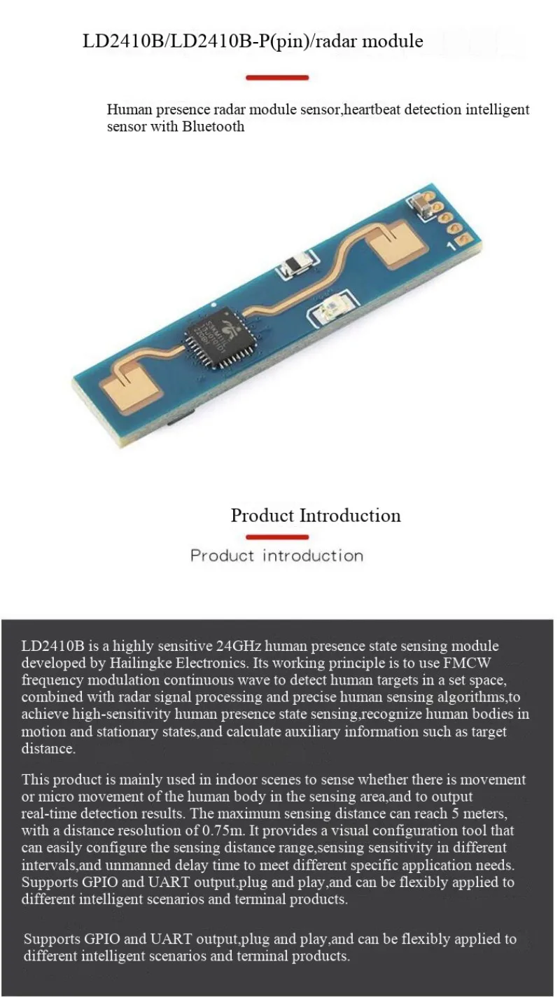 Original LD2410B-P Radar-Modul für die Erkennung menschlicher Anwesenheit mit Herzschlagdetektion und Bluetooth-Funktion – Detail 2
