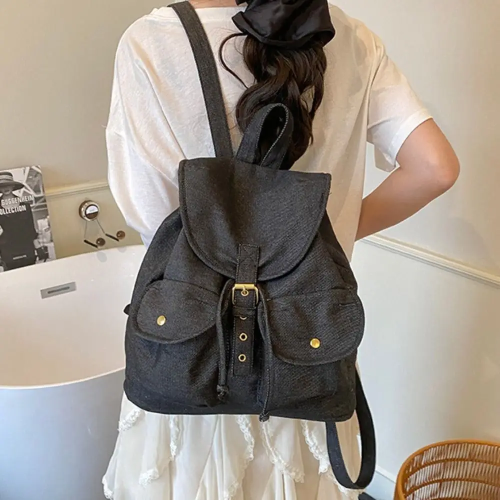 

Korean Style Denim Drawstring Backpack Large Capacity Multi-pocket Oxford Cloth Shoulder Bag Waterproof Versatile
