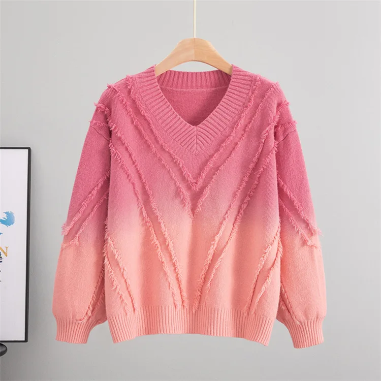 스웨터 여성 풀오버 니트 탑 태슬 V넥 패치워크 풀오버 니트 탑 오피스 레이디 니트웨어 점퍼 가을 겨울