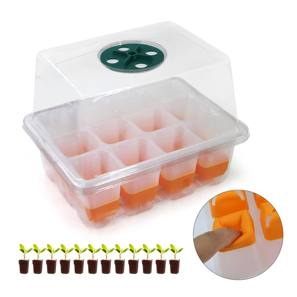 12-Cell Seed Starter Tray Nursery Box Kit Adjustable Ventilation Lid Plant Germination Seedlings Pot Kit for Vegetables Flower