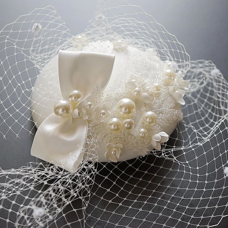 Handmade pérola nupcial cocar, Fascinator, acessórios do cabelo do casamento, Medicine Box Hat, Party Fedora, cabelo Fedora, luxo