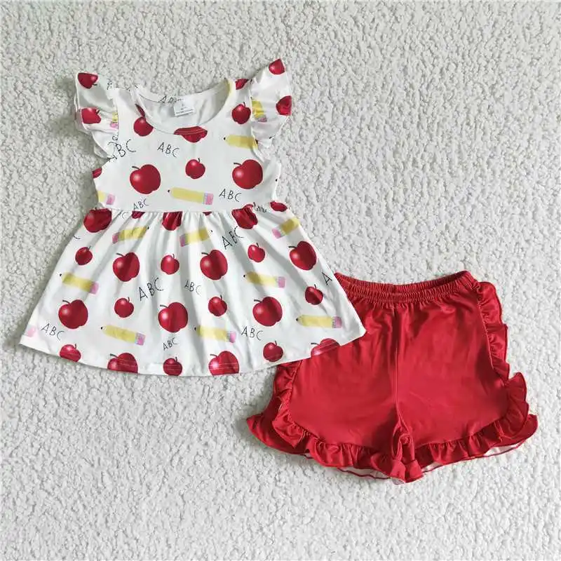 

Wholesale Girls Summer Short-Sleeved Suit Multi-Element Embroidery Pattern Beach Series Bright Color Ruffle