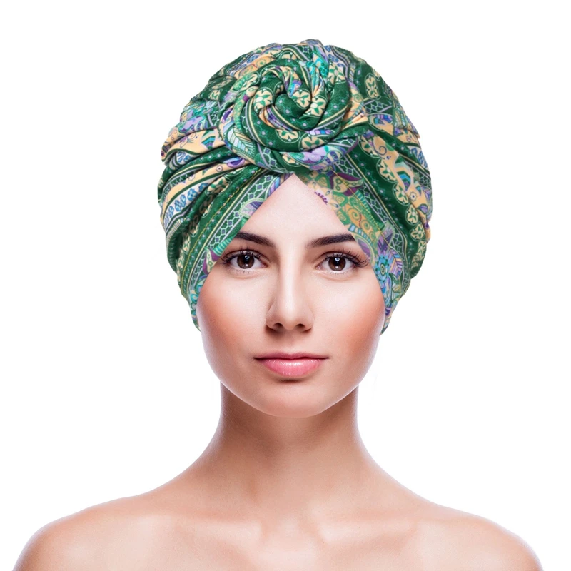 Women Indian Arab Wrap Head Scarf Turban Caps Trendy Printed Hijab Bonnet Bohemian Ethnic Inner Hijabs for Cap Muslim Headdress