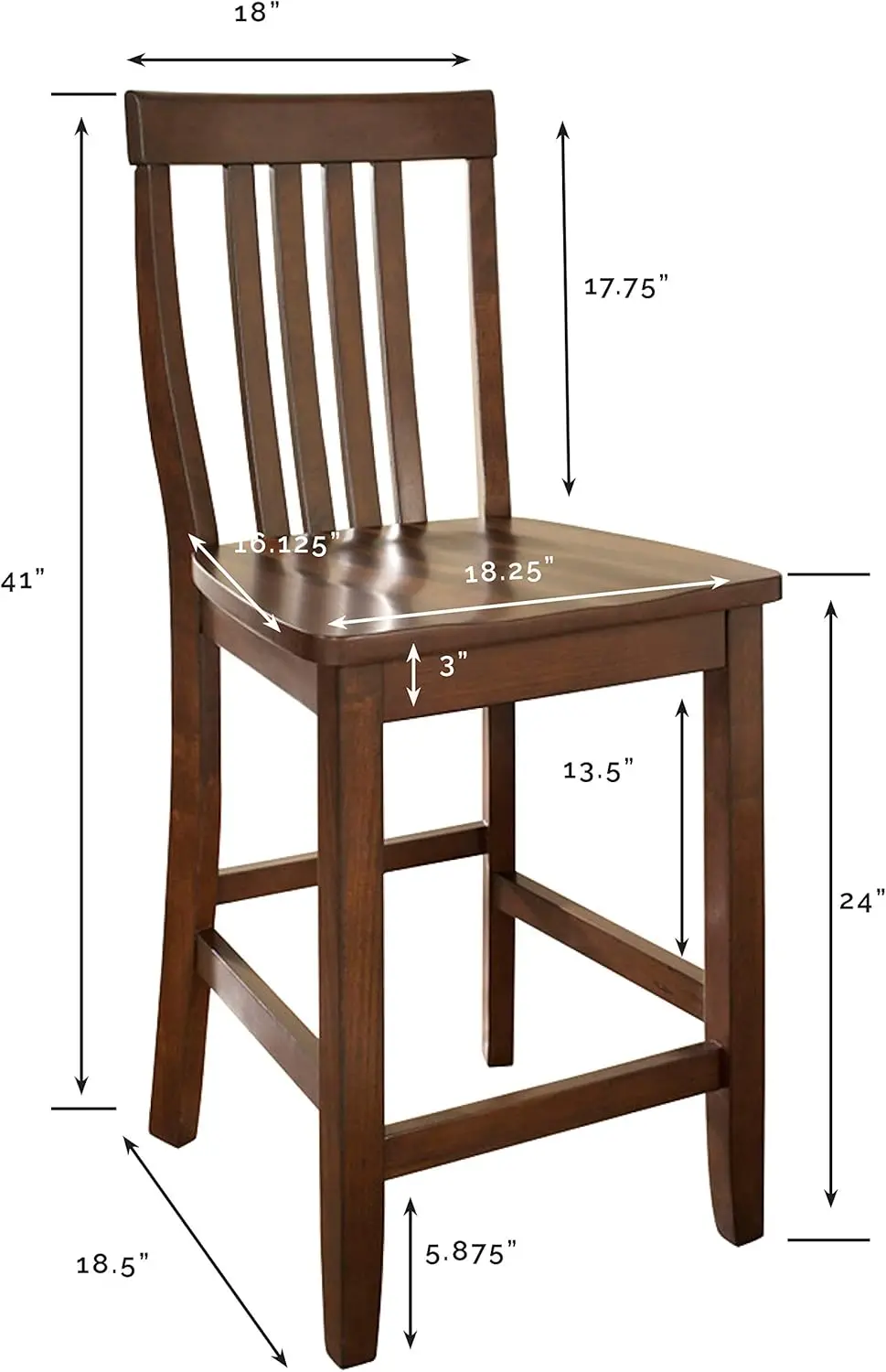 Crosley Furniture Schoolhouse Bar Stool (Set of 2), 24-inch, Vintage Mahogany