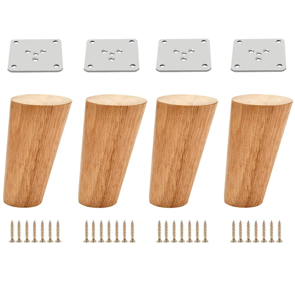 4pcs Round Solid Wood Furniture Legs Sofa Replacement Legs Perfect Tapered Furniture Legs for Sofa Couch Bed Coffee Table