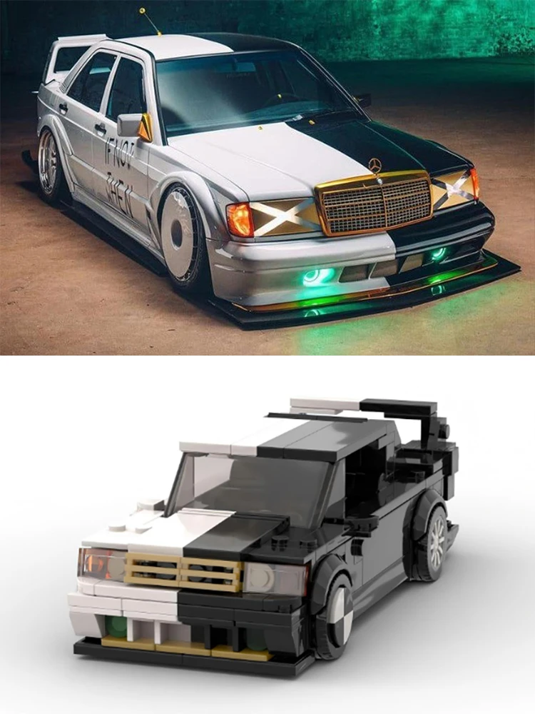MOC – voiture technique A $ AP Rocky's Mercedesed Benzed 190E EVO II, ensembles de véhicules de course de vitesse urbaine, jouets de construction Blcoks, cadeau de noël
