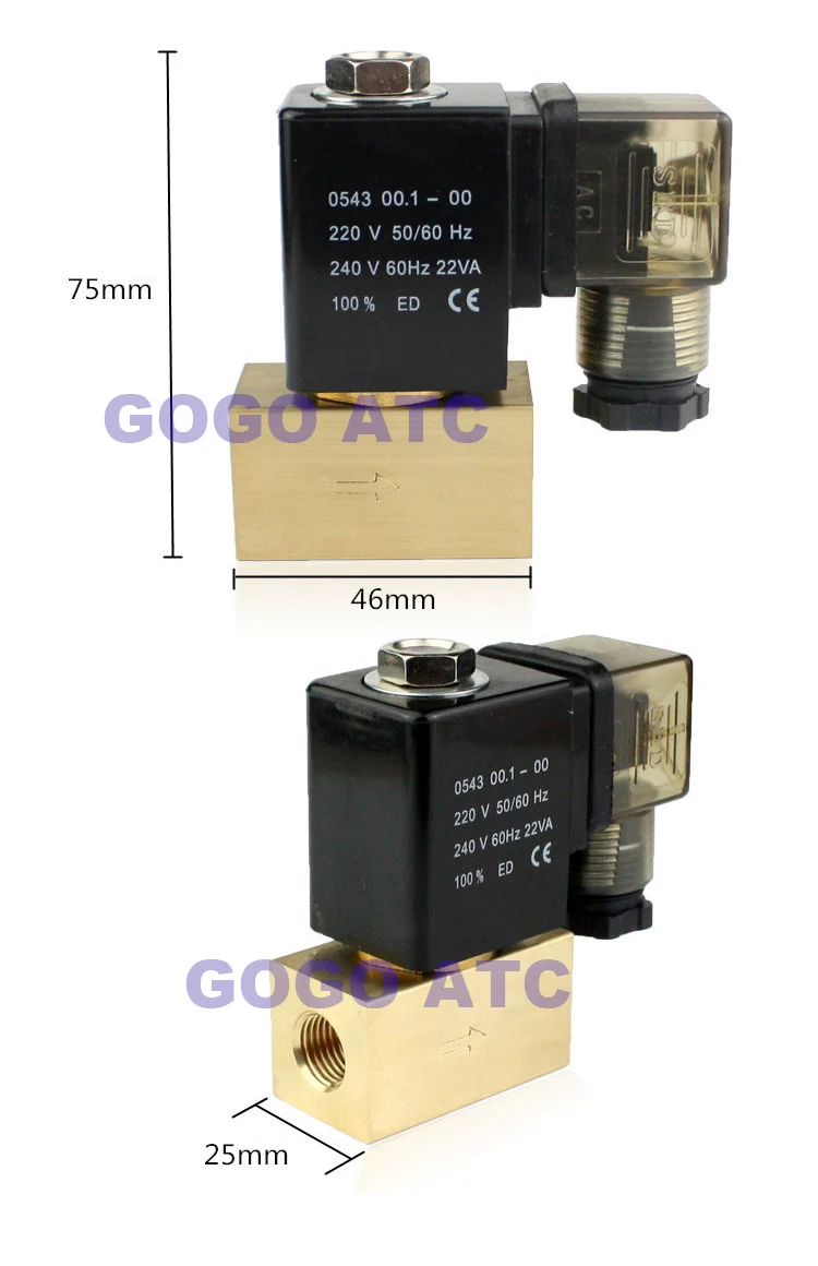80bar High Pressure Solenoid 2 Way 1/4 3/8 1/2 Bsp 12v 24v Ac220v Normal Close Jt22-02 Direct Acting Brass