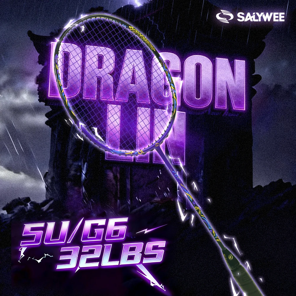 SALYWEE Purple Gold Dragon Full Carbon Fiber Badminton Racket T800 40T 5U Ultra Lightweight Pro Offense Defense Training Match