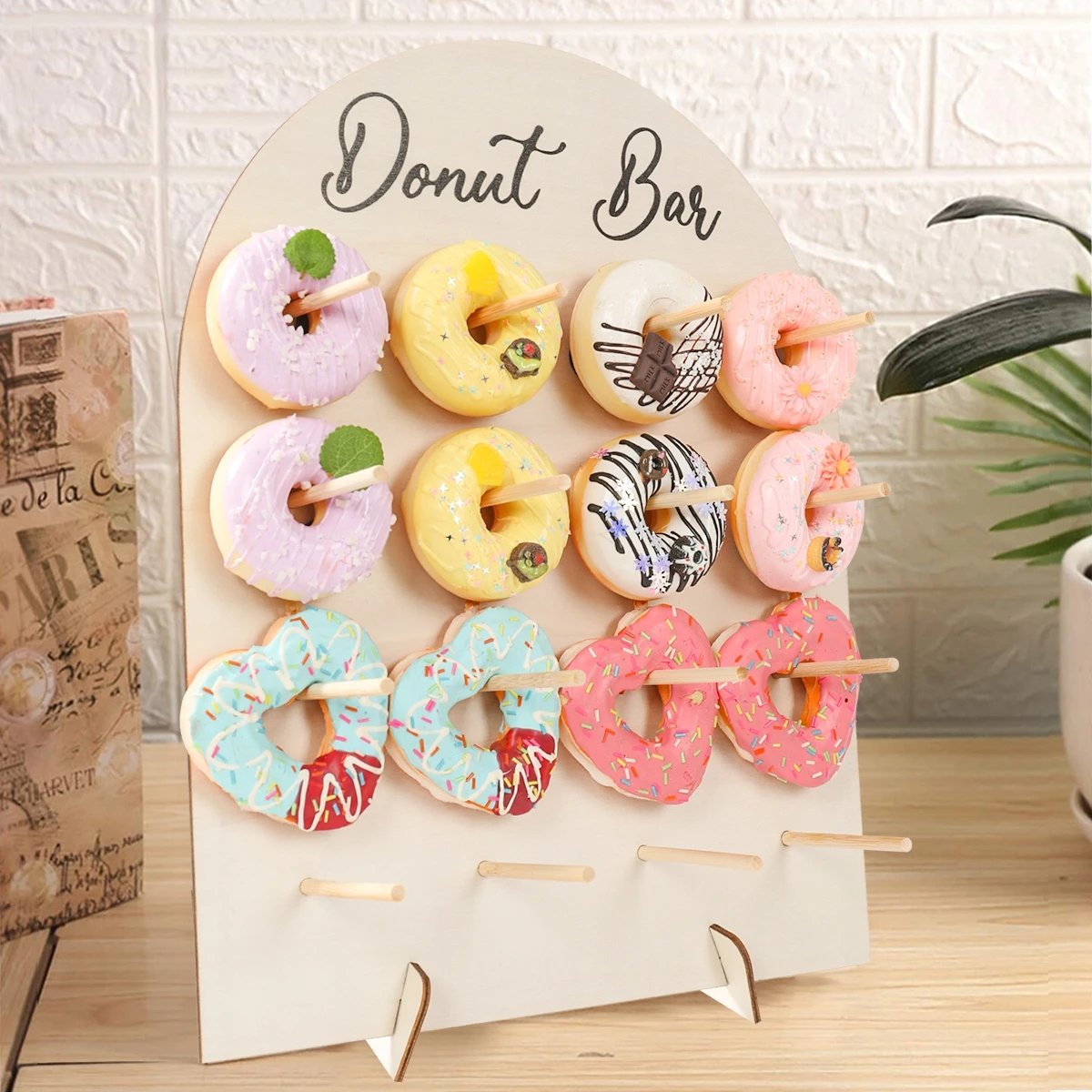 حامل حائط على شكل دونات خشبي، حامل ديكور زفاف ريفي، عرض دونات للأطفال، ديكور حفلات أعياد الميلاد السعيدة، مستلزمات استحمام الطفل #5