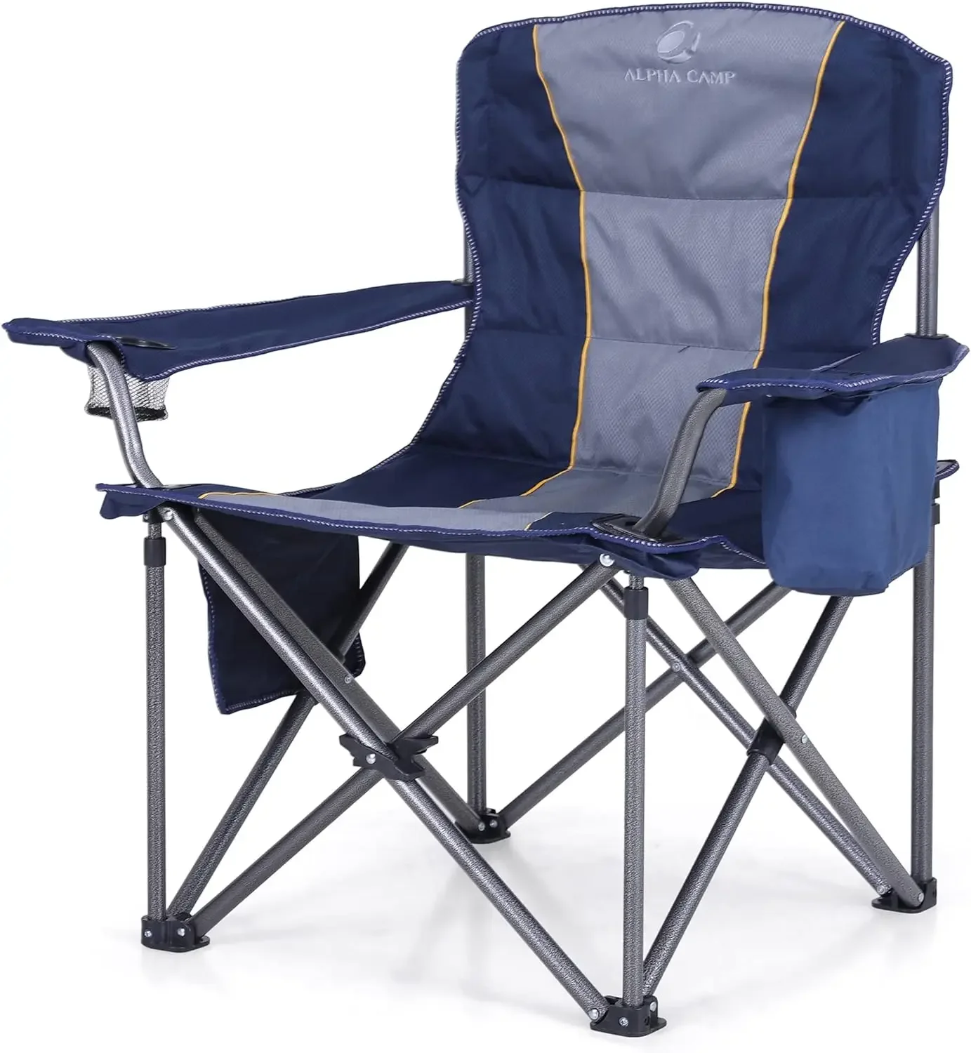 

Oversized Camping Folding Chair Heavy Duty with Cooler Bag Collapsible Padded Arm Quad Lumbar Back Chair Portable