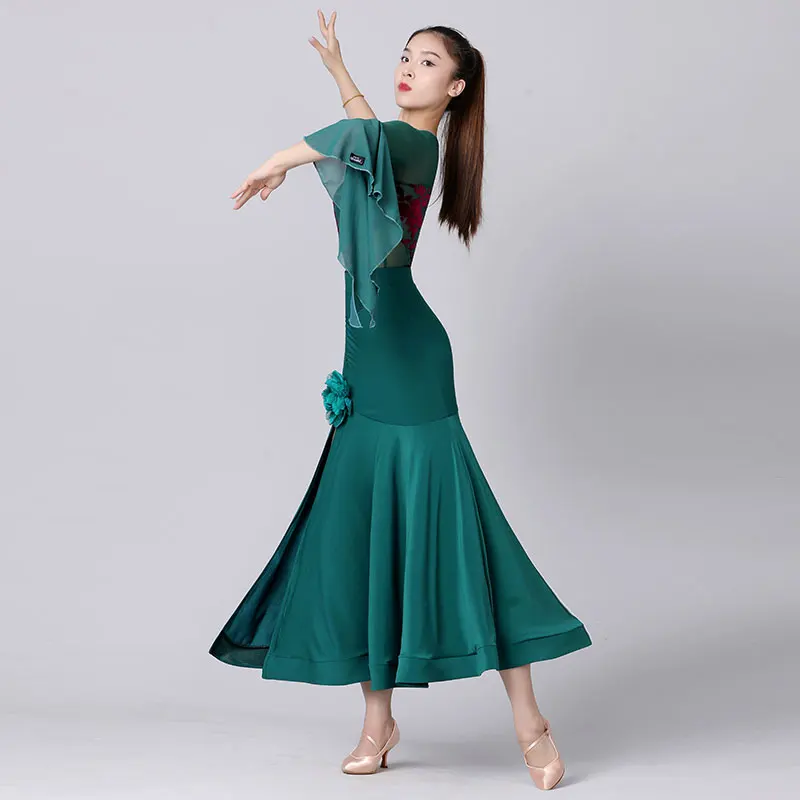 Doubl Ballroom Dance Moden Dance Long Skirt New Women\'s Slit Green Brand Suit Waltz High-end Dance Skirt