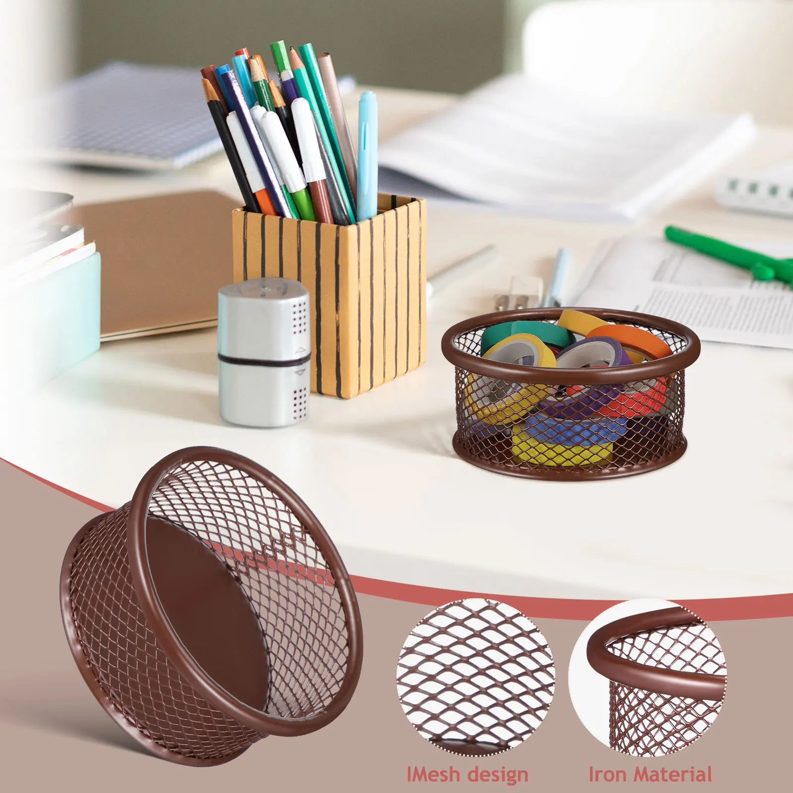 4pcs Metal Paper Clip Holder For Desk Mesh Storage Box Office Home Desktop Organizer Small Stationery Supplies