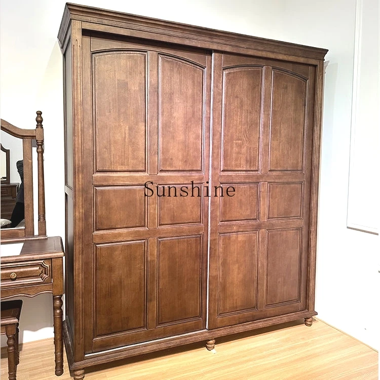 American solid wood sliding door retro wardrobe drawer