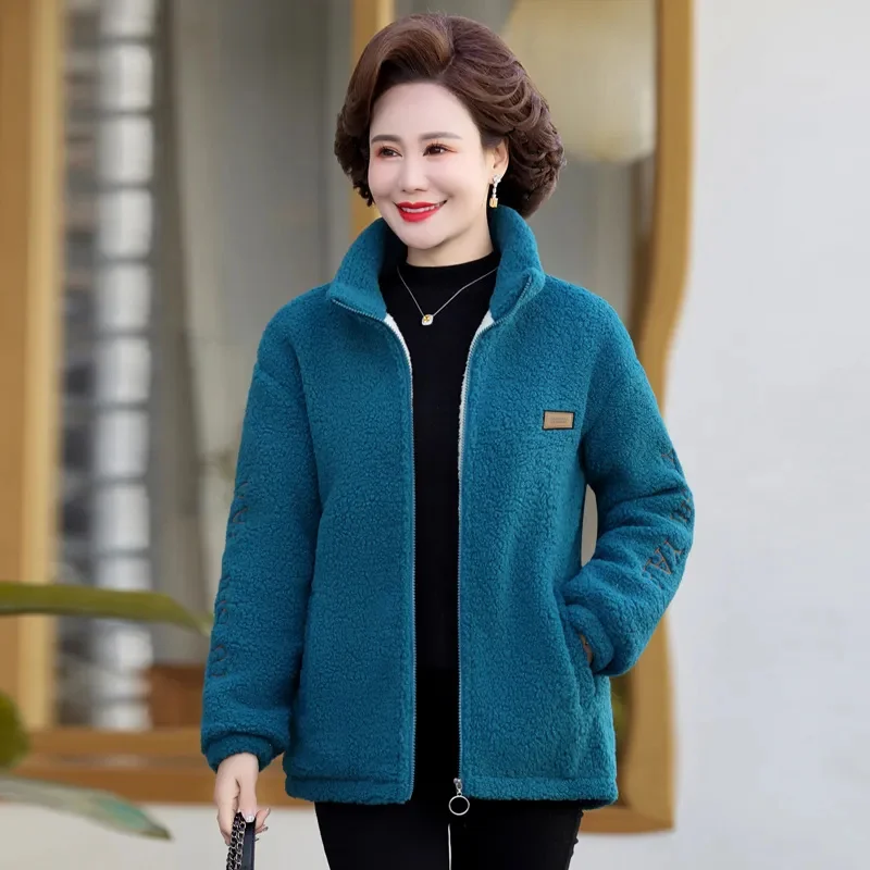 Lamb Wool Coat Women Winter New Parkas Mother\'s Cotton-Padded Coats Polar Fleece Jacket Middle-Aged Elderly Female Outerwear Top