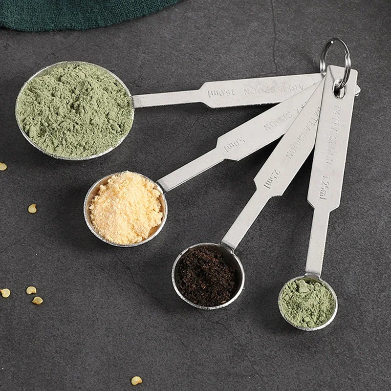4Pcs Mini Measuring Spoon Set Stainless Steel Stackable Tea Coffee Measure Scoop Seasoning Measuring Tools Kitchen Baking Gadget