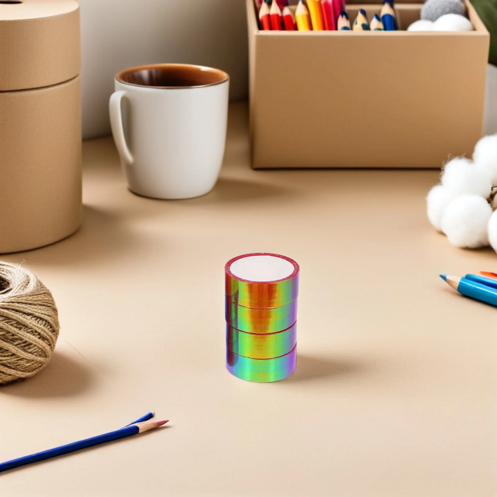 

12pcs 12 Rolls Rainbow Film Tape Bright Gradient Pe High Viscosity Adhesive Waterproof Scrapbooking Gift Wrapping Mixed Color