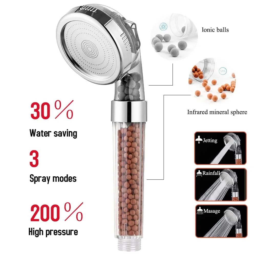 

Multifunctional High Pressure SPA Shower Head Water Saving Handheld Shower Bathroom Accessories Negative Ion Filter Shower