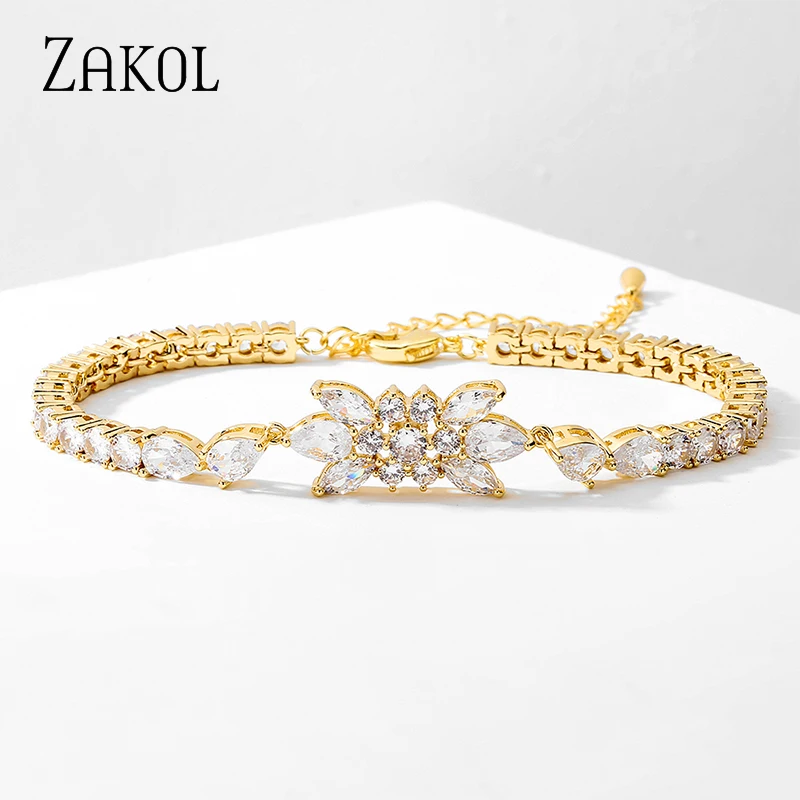 ZAKOL New Luxury Teardrop Cubic Zirconia Geometry Bracelets & Bangles for Elegant Women Anniversary Wedding Design BP5028