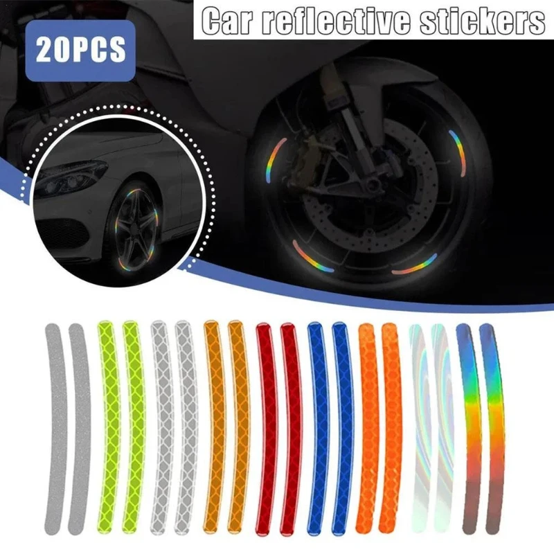 

20Pcs For Car Tire Rim Reflective Sticker Night Safety Warning Strip Motorcycle Bike Auto Wheel Hub Reflector Stickers Decals