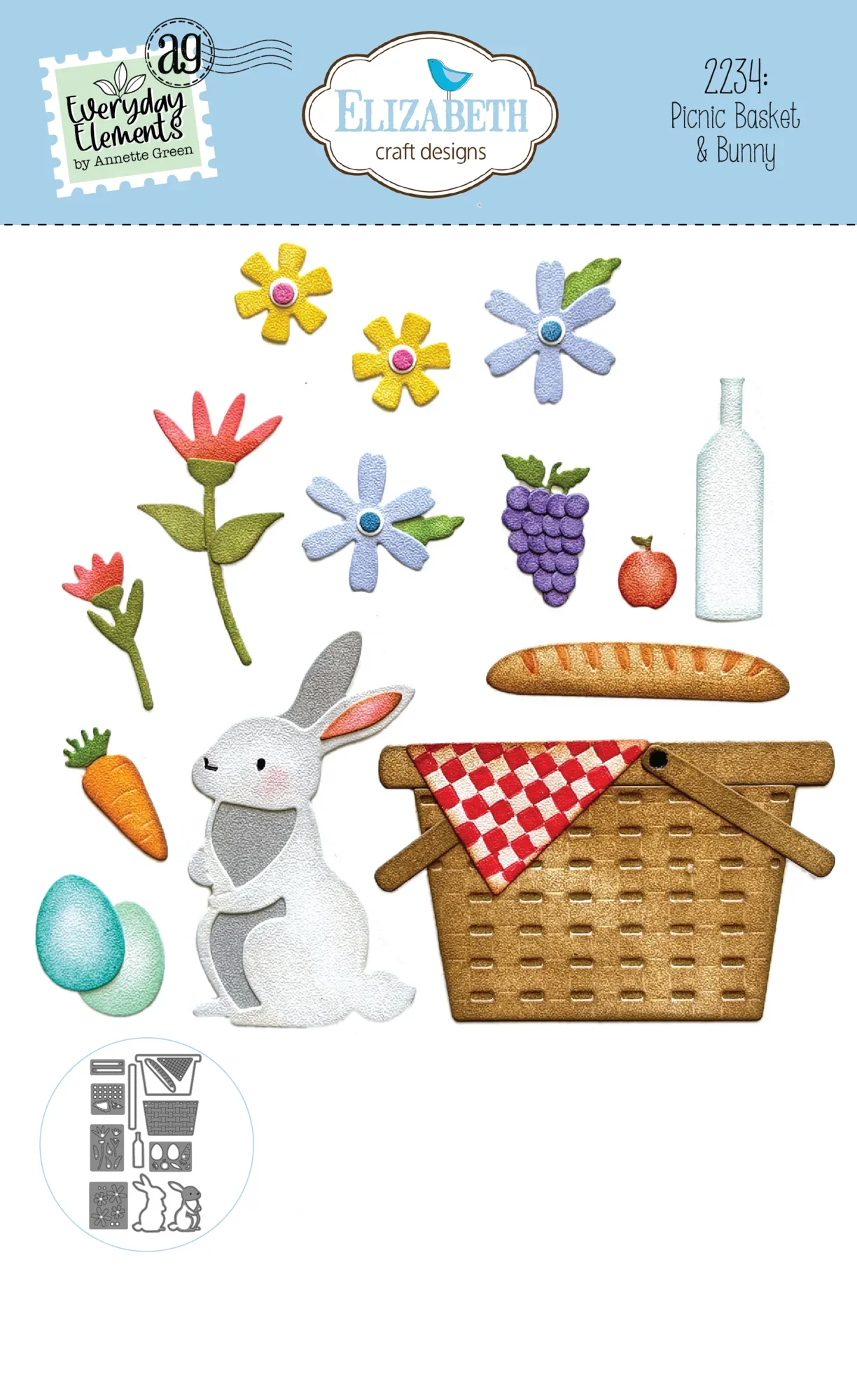 Cesta de Picnic y conejito, troqueles de corte de Metal para manualidades, grabado en relieve, plantilla para hacer tarjetas de felicitación de papel, bricolaje, hecho a mano, 2025