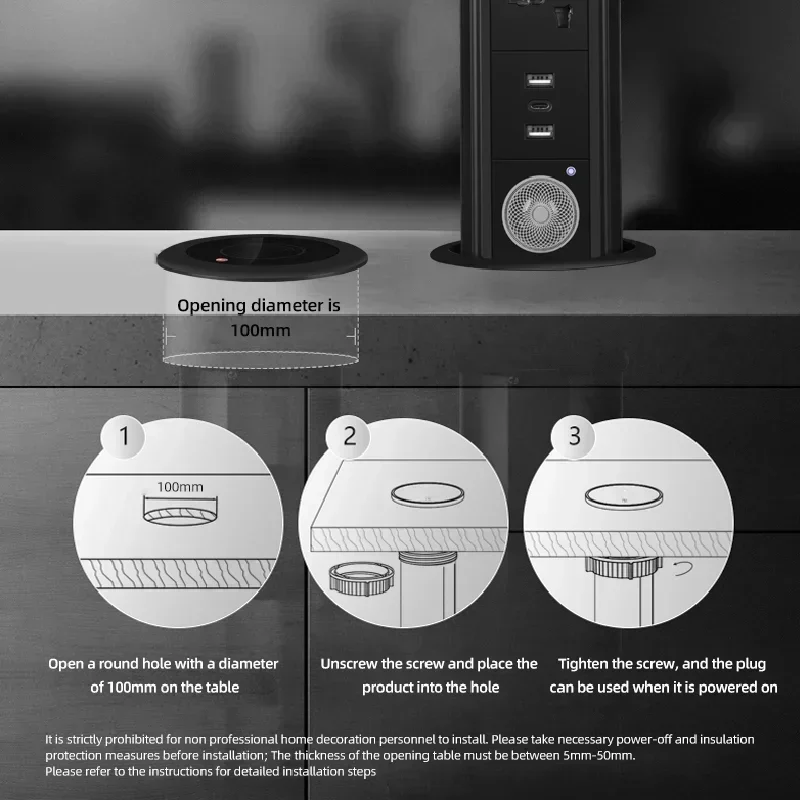 IP65 motorized Próbálkozás -ig Emelés Eszterga aljzat 16A Európai Unió Francium Egyetemes kongresszus Bennünket Egyetemes áram Alvadás USB-C Drótnélküli töltés Bluetooth Hang aljzat