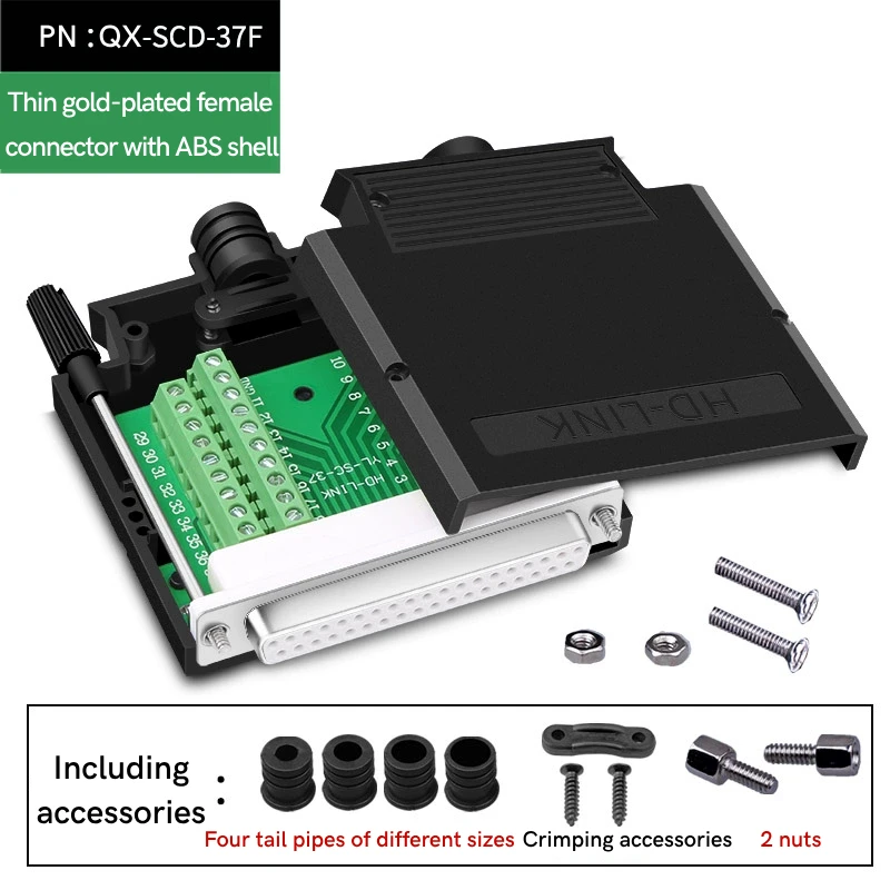 DB37 connectors do not require solder connections; you can choose DB37 male and female plugs with screw assembly.