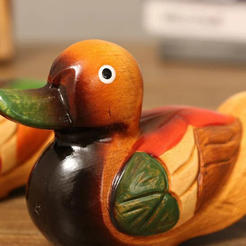 Wooden Mandarin Duck Model Decor 2Pcs Handmade Wedding Gift Bedside Ornament Creative Mandarin Duck Figurine