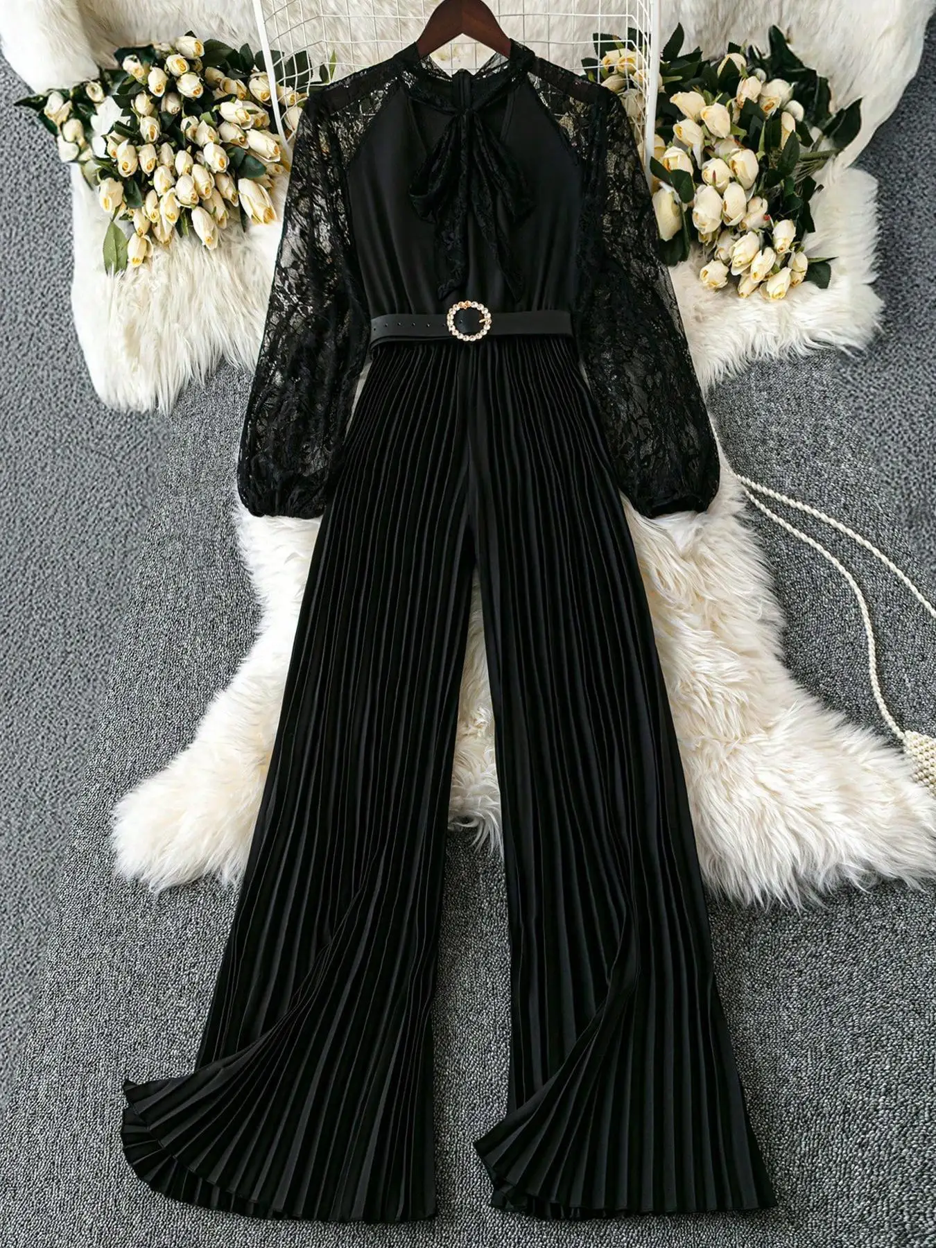 

Women's Solid Color Wide Leg Jumpsuit with Belt, Casual Comfy Overalls Jumpsuit for Summer, Women's Jumpsuit for Daily Wear