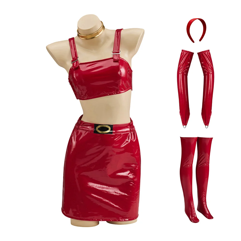 Disfraz de Anime Bulla para mujer, Top corto rojo, minifaldas con tocado, conjunto completo de trajes de fiesta de Halloween