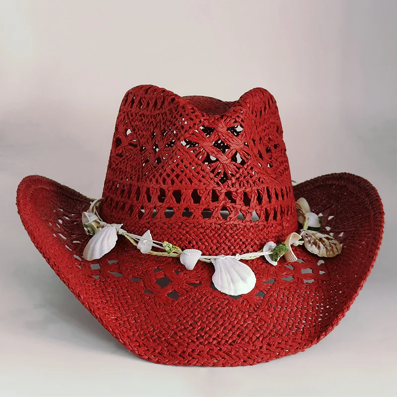 Men Western Cowboy Straw hat women Fashion Large Brim red straw hat Party Outdoor summer cowgirl Sun Jazz Hat sombrero vaquero