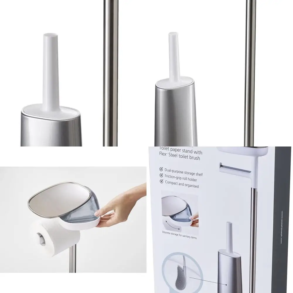 

Stainless Steel Toilet Paper Stand with Brush and Shelf Drawer Combo