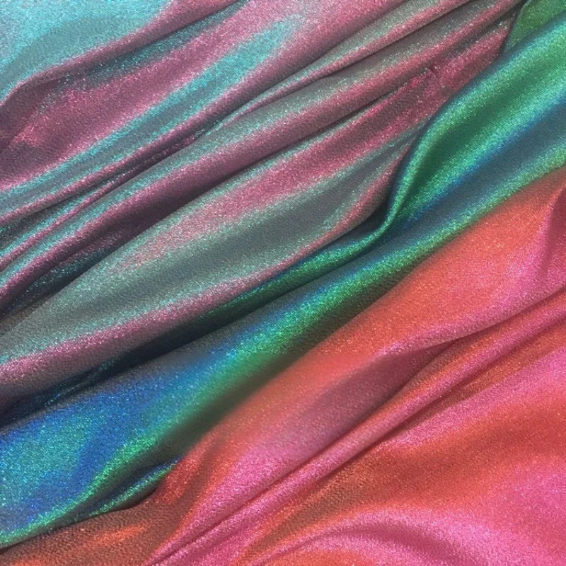 Gradient Glitter Fabric By Meters for Needlework Doll Clothes Stage Costume Background Diy Swing Two Color Shiny Cloth Sliver